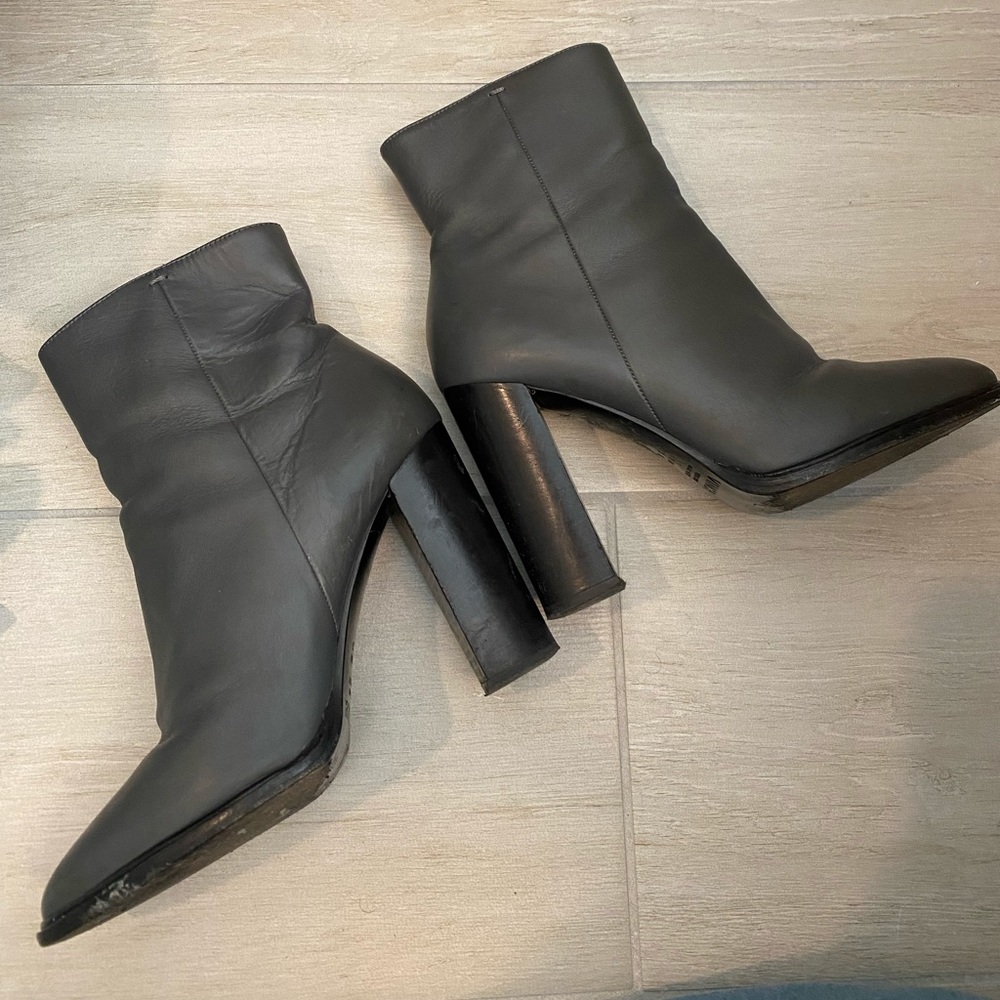 Vince Grey leather heeled booties with zipper
